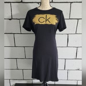BUNDLE SALE! Calvin Klein Black Tee Dress w/ Gold  Sparkle Brushstroke CK Sz M